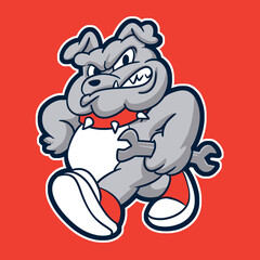 Bulldog Mechanic Holding Wrench Cartoon