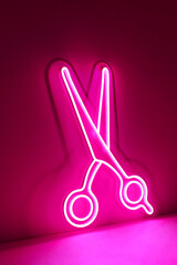 Pink neon sign scissors. Trendy style. Beauty style. Neon sign. Custom neon. 