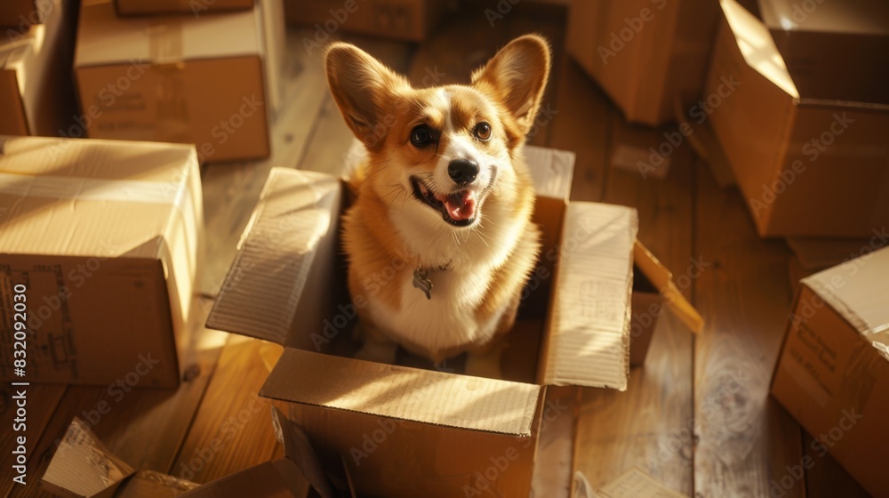 Canvas Prints The happy corgi in box