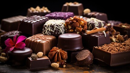 gourmet chocolate indulgence diverse assortment closeup celebrating world chocolate day