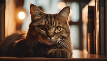 Adorable brown cat relaxing at home. 