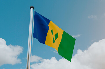 Saint Vincent and the Grenadines Flag with Sky Background 3d illustration image