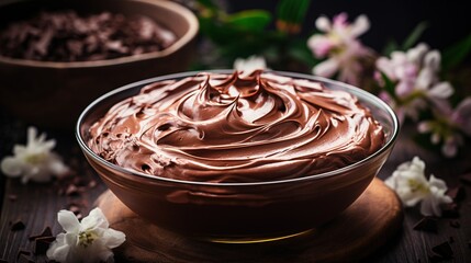 Homemade chocolate cream with whisk