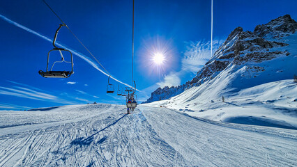 Ski lift, winter sports, Dolomites, Italy