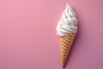 Vanilla ice cream in a waffle cone on a white background with space for text