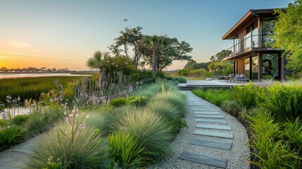 Obraz premium Native Plantings with Low-Maintenance Salt-Tolerant Vegetation