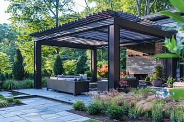 Protected Outdoor Spaces with Minimalist Pergolas and Canopies

