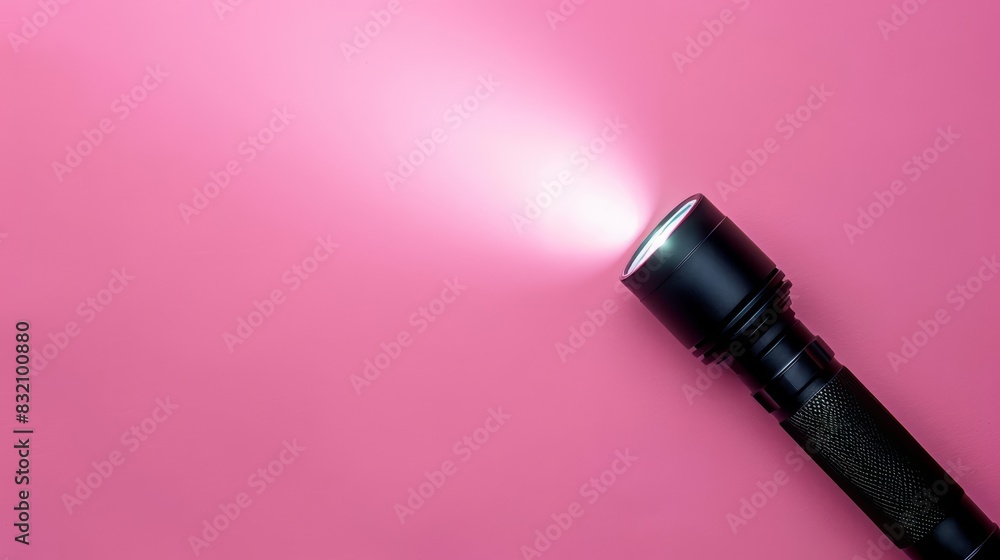 Poster a single flashlight on a solid color backdrop with copy space