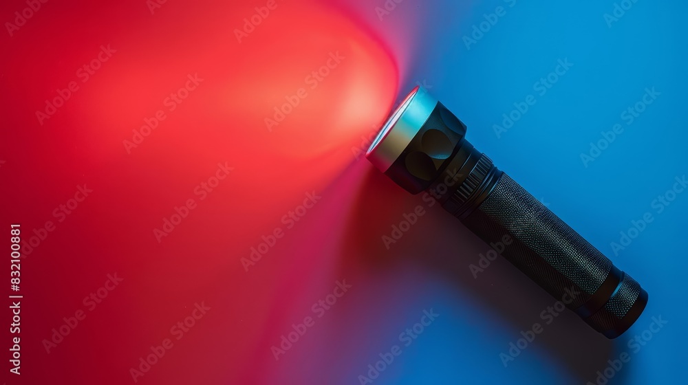 Poster a single flashlight on a solid color backdrop with copy space