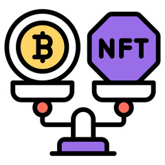 Conceptual flat design icon of bitcoin vs nft

