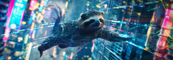 Amazing closeup charismatic of a sloth in a superhero costume