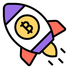 Conceptual flat design icon of bitcoin launch

