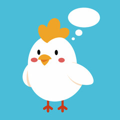 Little smiling chicken with a thought bubble above her head vector illustration 