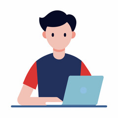 A man seated on the book on a laptop computer Study for isolated