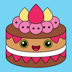 Funny cute cake vector illustration 