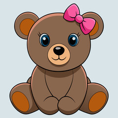 A cute bear sitting with a pink bow  vector illustration