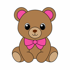 A cute bear sitting with a pink bow  vector illustration