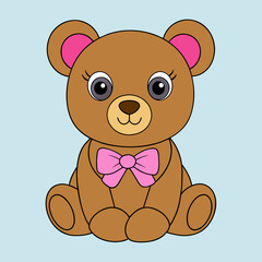 A cute bear sitting with a pink bow  vector illustration