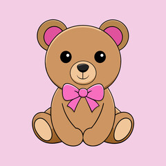 A cute bear sitting with a pink bow  vector illustration