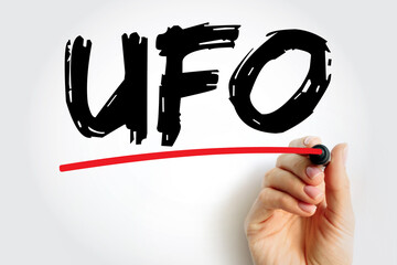UFO - Unidentified Flying Object is any perceived aerial phenomenon that cannot be immediately identified or explained, acronym text concept background