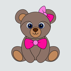 Obraz premium A cute bear sitting with a pink bow vector illustration