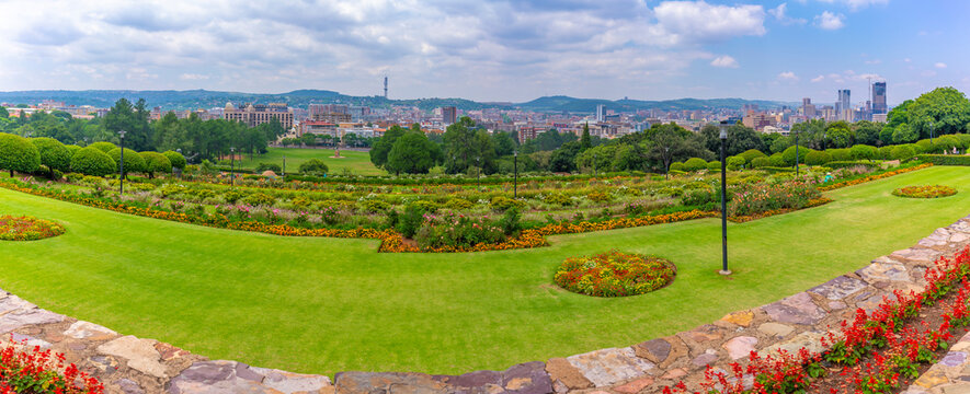 View of Pretoria skyline and Union Buildings Gardens from Union Buildings, Pretoria Central, Pretoria, South Africa