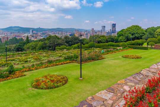 View of Pretoria skyline and Union Buildings Gardens from Union Buildings, Pretoria Central, Pretoria, South Africa