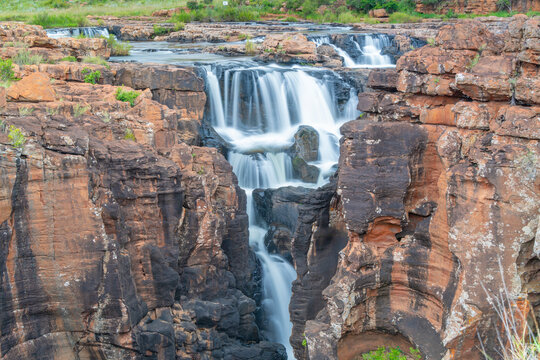 View of waterfalls at Bourke's Luck Potholes, Blyde River Canyon Nature Reserve, Moremela, Mpumalanga Province, South Africa