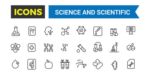 Science and scientific activity icon set. minimal line web icon set. Editable vector icon and illustration.