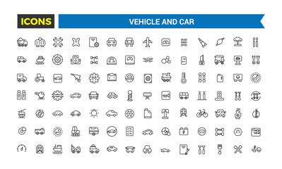 Transport, vehicle and car icon set. Outline icons pack. Editable vector icon and illustration.