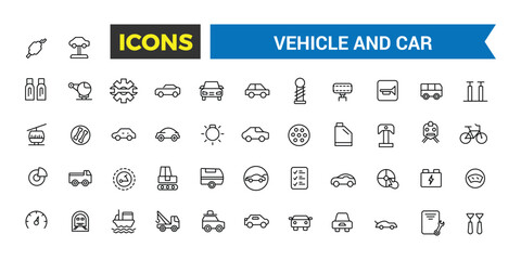 Transport, vehicle and car icon set. Outline icons pack. Editable vector icon and illustration.