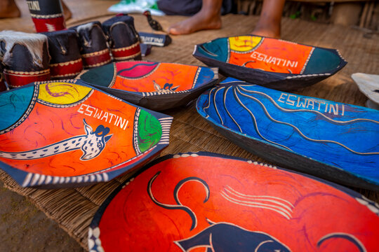 View of hand crafted souvenirs in Mantenga Cultural Village a traditional Eswatini settlement, Malkerns, Eswatini