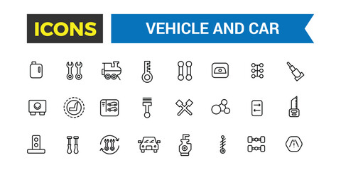 Transport, vehicle and car icon set. Outline icons pack. Editable vector icon and illustration.