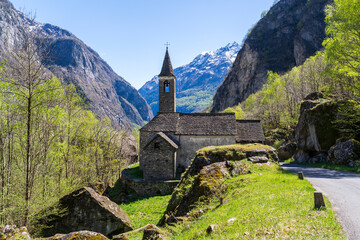 Traditional Church view in Val Bavona of Switzerland
