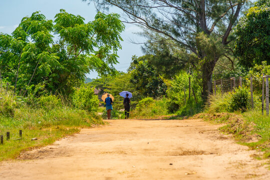 View of colourful houses in traditional Zulu village, Veyane Cultural Village, Khula, Khula Village, KwaZulu-Natal Province, South Africa
