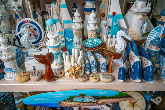 View of souvenirs and ornaments exhibit at Knysna Waterfront, Knysna, Western Cape Province, South Africa