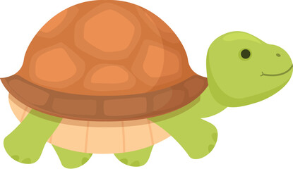 Adorable and friendly cartoon turtle illustration with a cheerful smile and a colorful shell, perfect for children's educational books and preschool materials in a fun and playful design