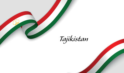 Curved ribbon with fllag of Tajikistan on white background