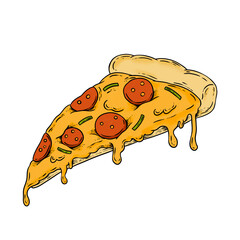 Cheesy pepperoni pizza slice sticker overlay design element