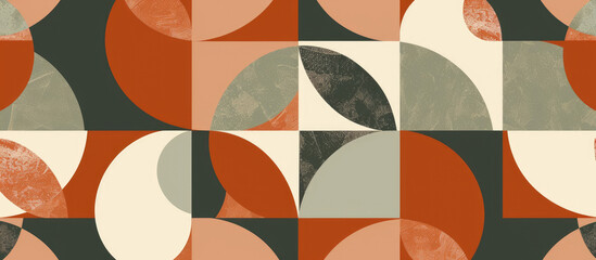 Abstract geometric pattern with organic shapes in terracotta, olive green and white