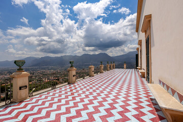 MONREALE, ITALY, JUNE 16, 2023 - The long balcony of the Benedictine Monastery in Monreale,...