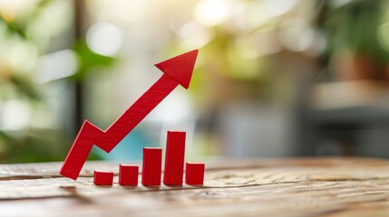Rising blue arrow graph over a steel surface with a blurred background, representing modern growth and achievement in a professional context