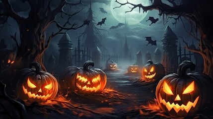halloween background with spooky pumpkins