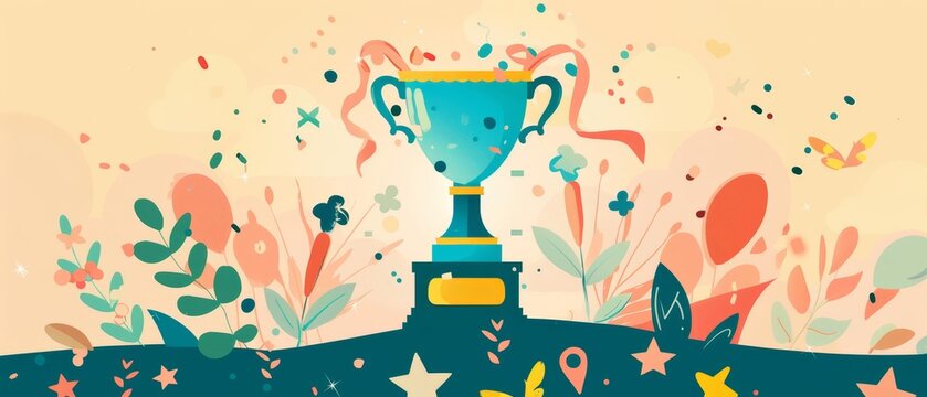 Minimal blank template card for Bosss Day in modern classic styles, with elements of office icons and trophies, including space for text in the center for text