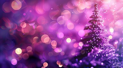 Festive Purple Christmas Background with Bokeh Lights and Christmas Tree - New Year Celebration Banner with Room for Text