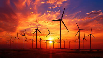 wind turbines at sunset. renewable and sustainable energy