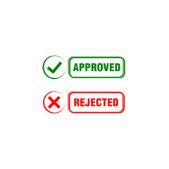 Stamp texture realistic approved and rejected icon on white background  