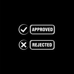 Stamps approved and rejected icon isolated on black background 