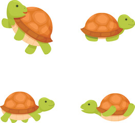 Adorable cartoon turtles set with cheerful and friendly animal characters in various cute and playful poses, perfect for children's educational materials and naturethemed artwork