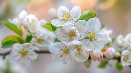 Fototapeta premium Branch of blossoming apple flowers in the garden
